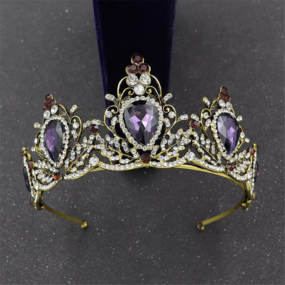 Aveuri Europe Purple Bride Crown Baroque Diamond Wedding Dresses Party Hair Accessories For Women Jewelry Gift