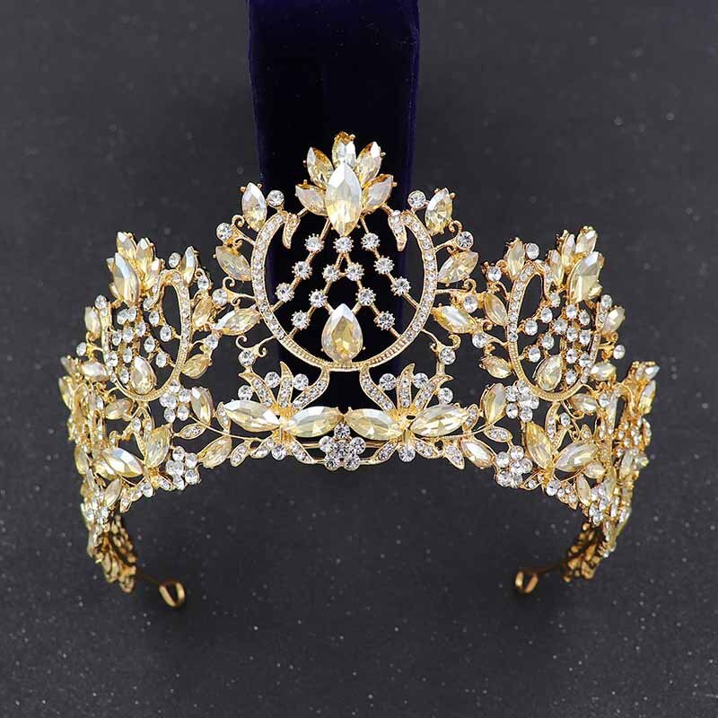 Aveuri Fashion Rose Gold Red Blue Crystal Rhinestone Wedding Hair Accessories Queen Princess Diadems Women Tiara Crown Head Jewelry