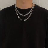 Punk Double layer Long Chain Necklace Male Simple Minimalist Stainless steel Chain Necklace for Men Goth Jewelry