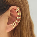 Aveuri  Gold Color Leaves Ear Cuff Black Non-Piercing Ear Clip Earrings for Women Men Fake Cartilage Earring Cuff Jewelry Wholesale