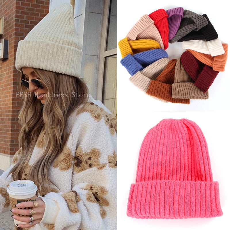 Aveuri 2022 New Winter Hats For Women Men Knitted Solid Color Watch Cap For Girls Skullies Beanies Female Warm Winter Bonnet Casual Cap