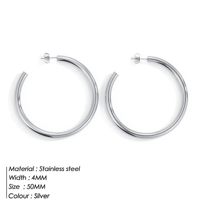 Aveuri 50Mm Gold Color Hoop Earring Simple Thick Round Circle Stainless Steel Earrings For Women Punk Hiphop Jewelry Brincos