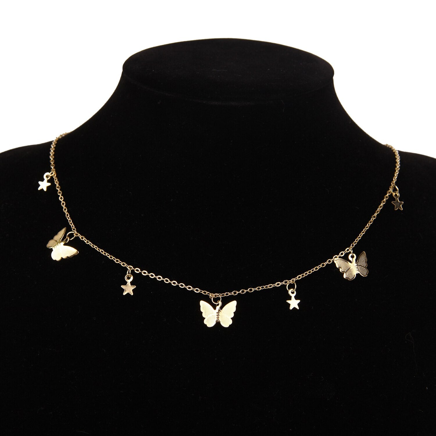 Aveuri New Shiny Butterfly Necklace Ladies Exquisite Double Layer Clavicle Chain Necklace Jewelry for Ladies Gift