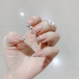 Aveuri 2023  24pcs Glitter Detachable False Nails Ballerina Pink Wearable Fake Nails Full Cover Nail Tips fake nail with design Manicure Tool