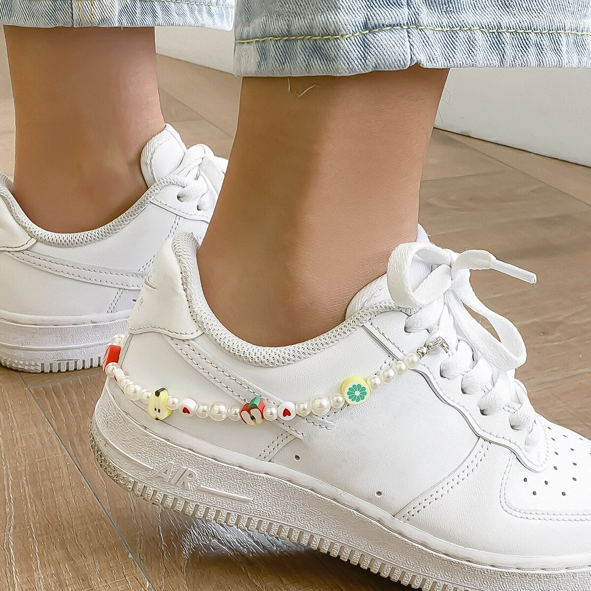 Aveuri Creative Summer Sports Resin Woven Colorful Beads Shoe Chain Decoration For Girl DIY Letters Shoes Charm Sneakers Anklet Chain