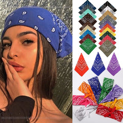 Aveuri Vintage Bohemia Print Bandana Hair Bands For Girls  Women Headband Scarf  Face Mask Cross Turban Bandanas Headwear 55Cmx55cm