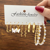 LATS Trendy Silver Color Butterfly Hoop Earrings Set for Women Girls Geometric Irregular Metal Resin Acrylic Earrings Jewelry