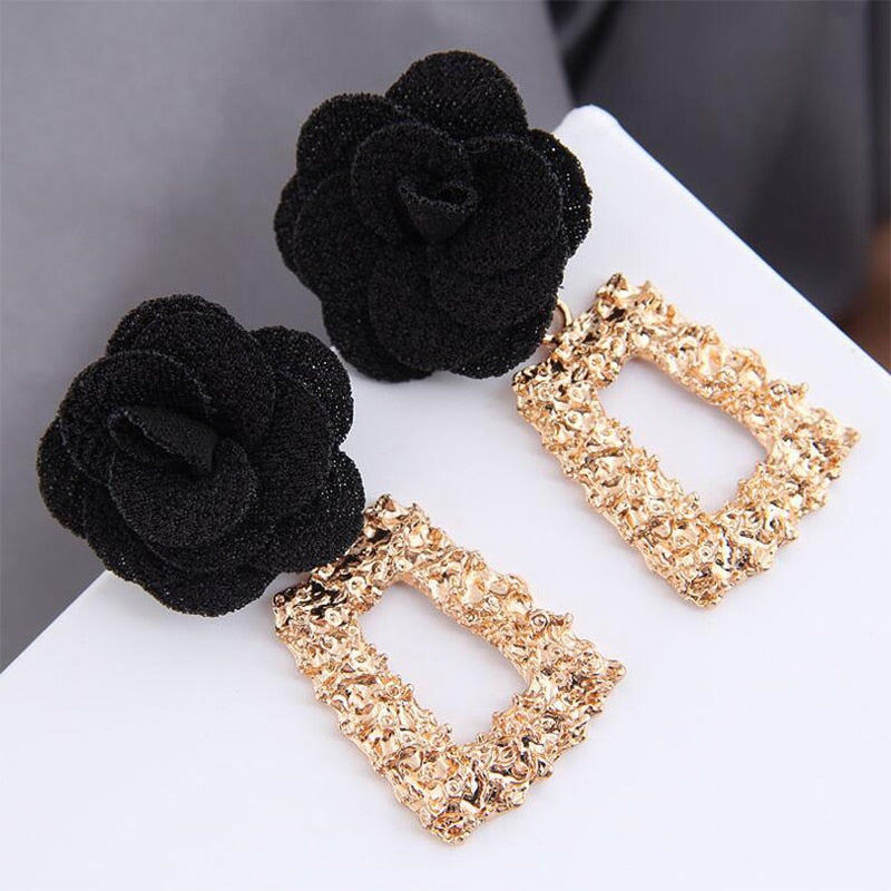 Aveuri New Bohemian Vintage Cloth Flower Drop Earrings for Women Tassel Dangle Earring Geometric Long Big Earings Fashion Jewelry