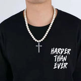 Hip-hop Men Necklace Cross Pendant Necklace for Women Fashion Vintage Imitation Pearl Clavicle Chain Punk Jewelry