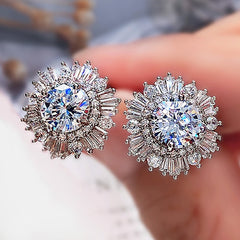 Aveuri  Eternity Cubic Zirconia Flower Stud Earrings for Women High Quality Wedding Accessories Classic Versatile Female Jewelry