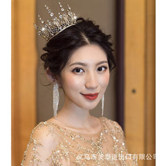 Aveuri Round Wedding Crown Baroque Rhinestone Crystal Crown Headband Gold Crown Wedding Hair Accessories Bridal Crown Hair Accessories