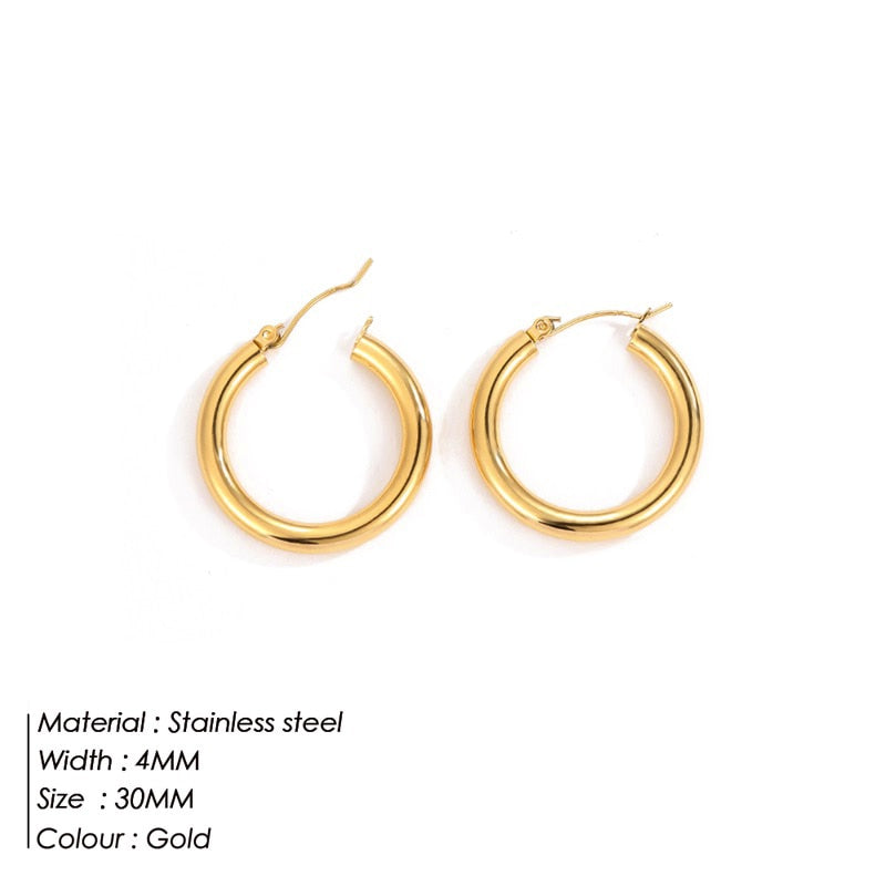 Aveuri Stainless Steel Tone Women Chunky Hoops Earrings Gift Fashion Jewelry Stainless Wives Round Smooth Thick Hoop 30Mm 50Mm