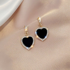 LATS Trend Rhinestone Geometric Drop Earrings for Women Korean Fashion Black Color Dangle Earring 2023 Female Elegant Jewelry