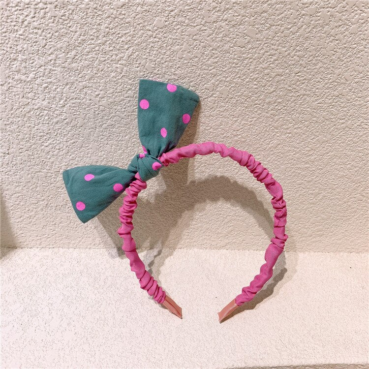 AVEURI Back to school preppy style 2023 New  Sweet Girl Princess Cute Fabric Pleated Headband Fashion Children's Polka Dot Bow Hairband Hair Accessories