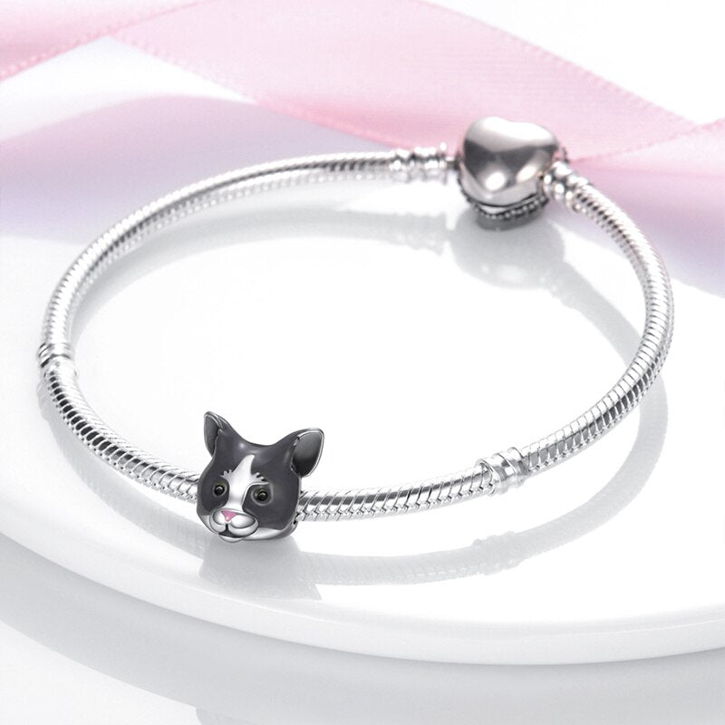 Fit Original Pandora Bracelets 100% 925 Sterling Silver Cat Head Shape Beads For Women 925 Silver Bead Diy Fine Jewelry 2023 New