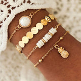 AVEURi 2023 Multilayer Vintage Gold Color Chain Bracelet Sets Women Bohemian Natural Shell Pineapple Charm Bracelets Bangles Jewelry