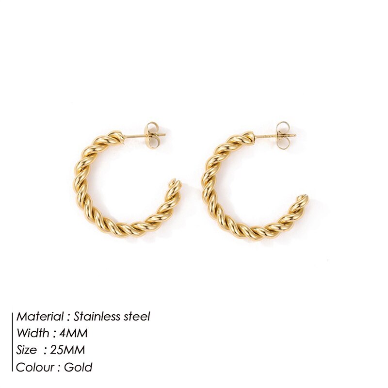 Aveuri 316 L Stainless Steel Vintage Spiral Twist Hoop Earrings For Women Punk Earrings Trendy Gold Color Silver Color Earrings Jewelry
