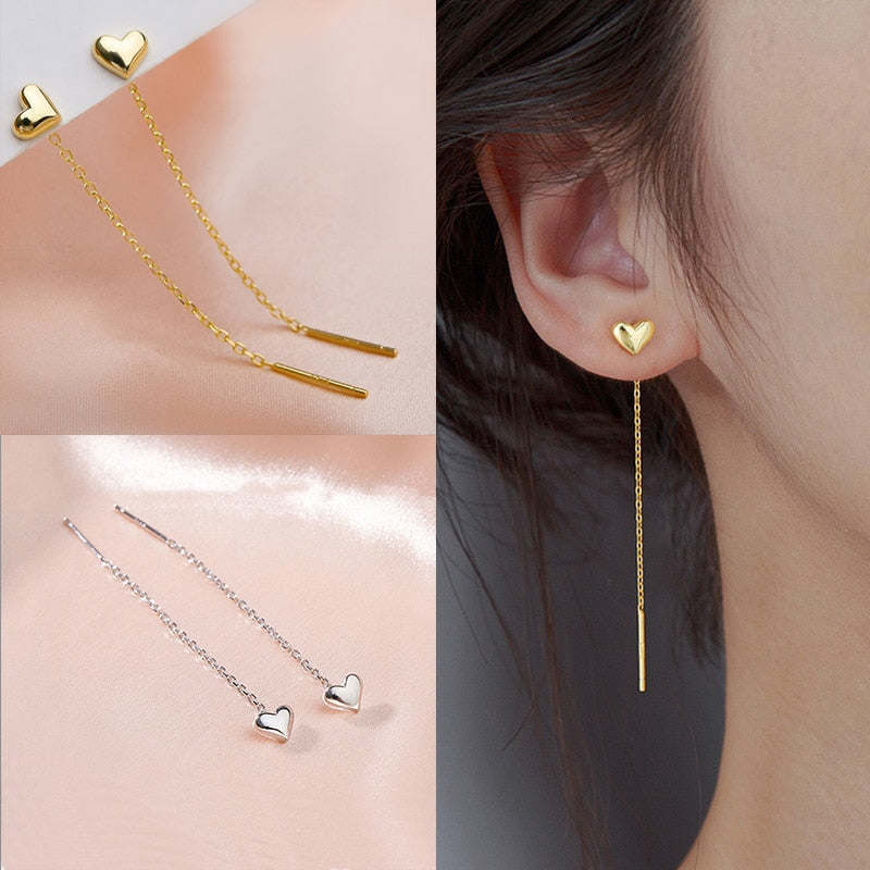 Aveuri  Trend Long Wire Tassel Thread Chain Climb Star Heart Beads Pendants Drop Earrings women's Straight Hanging Earings Jewelry