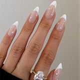 Aveuri 2023  24Pcs Detachable Almond False Nails with Pearl Decoration Elegant Designs French Fake Nails Full Nail Art Tips Press On Nails