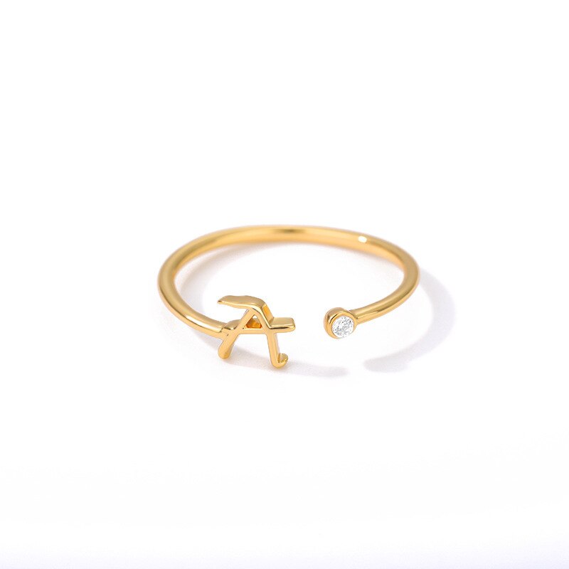 Fashion New A-Z Letter Ring Women Luxury Gold Color Pave Zircon Open Initial Letter Ring For Women Jewelry Gift