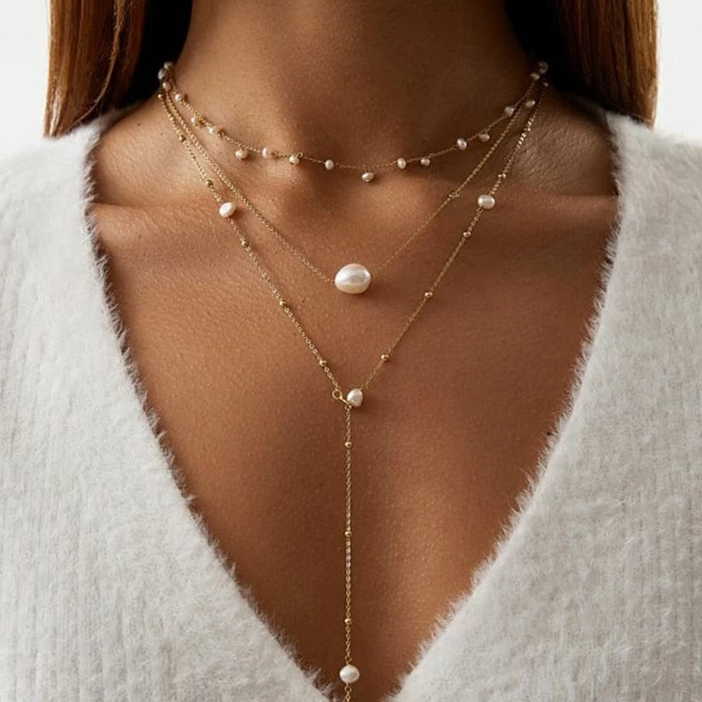 Aveuri 925 Sterling Silver Simple Single Zircon Baroque Pearl Pendant Clavicle Necklace Chain For Women Wedding Fine Jewelry Gifts