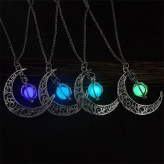 New Trendy Moon Pumpkin Pendant Necklace Women 4 Color Luminous Stone Beads Link Chain Necklace For Women Jewelry Gift