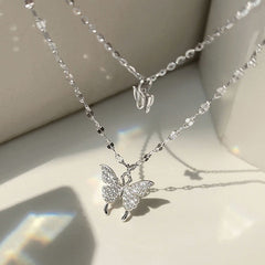 Aveuri New Shiny Butterfly Necklace Ladies Exquisite Double Layer Clavicle Chain Necklace Jewelry for Ladies Gift