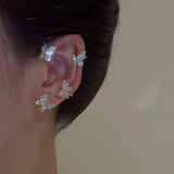 Aveuri Silver Plated Metal Leaf Butterfly Clip Earrings for Women Ear Clips Without Piercing Sparkling Zircon Ear Cuff Fashion Jewelry