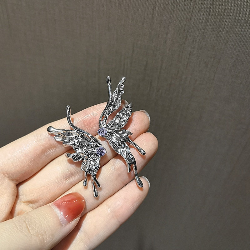 LATS New Punk Mutations Liquid Butterfly Rings for women girl silver color Cool Hiphop Metal Couple Open Ring Fashion Jewelry