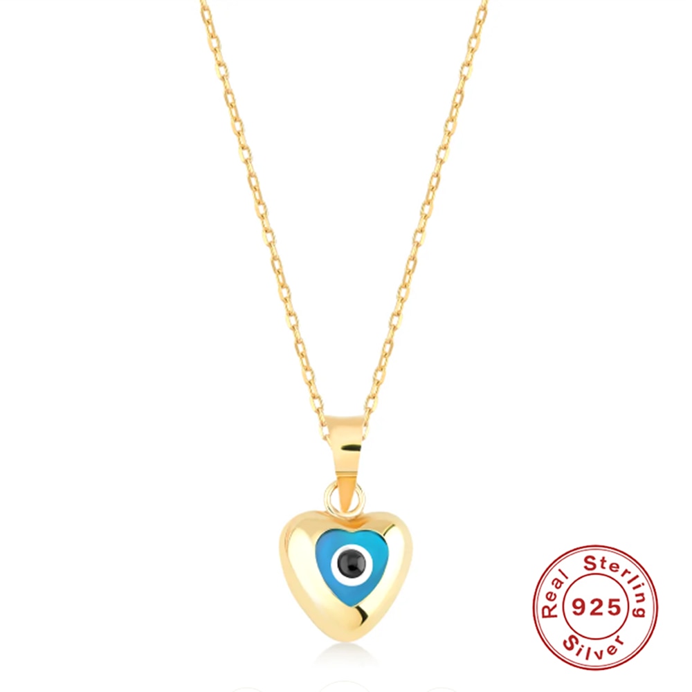 Aveuri S925 Sterling Silver Blue Zircon Devil's Eye Heart Shape Pendant Clavicle Necklace Chain For Women Girl Fine Jewelry Gift