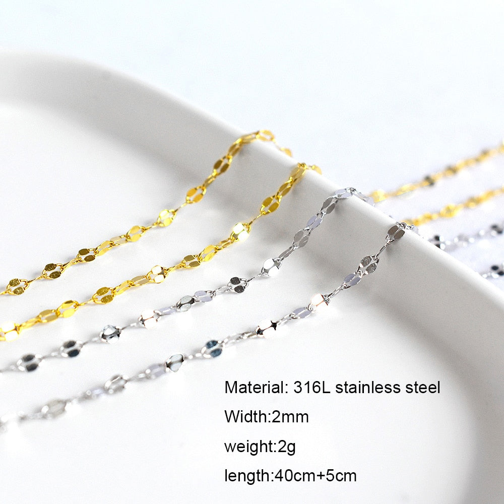 Aveuri Water Wave Chain Stainless Steel Gold Color Chain Necklace For Women Long Chain Choker Clavicle Necklace Do Not Fade Jewelry