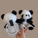 Aveuri  New Sweet Plush Panda Hair Ring Luxury Pearl Bow Rubber Band Hair Rope Elastic Hairband Headband For Women Hair Accessories Gift