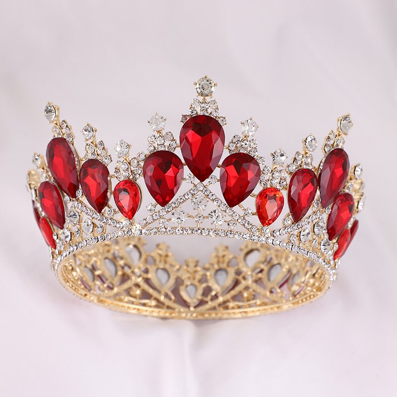 Aveuri Luxury Queen Princess Round Crown Crystal Pearl Big Diadem Wedding Hair Accessories Silver Color Gold Tiara Women Bridal Jewelry