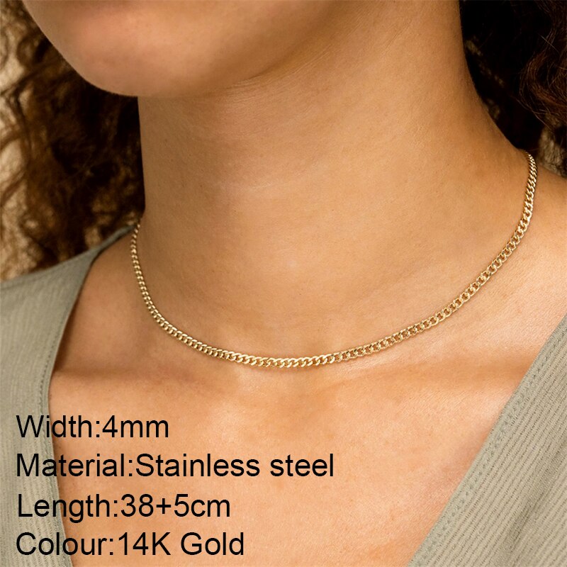 Aveuri Water Wave Chain Stainless Steel Gold Color Chain Necklace For Women Long Chain Choker Clavicle Necklace Do Not Fade Jewelry