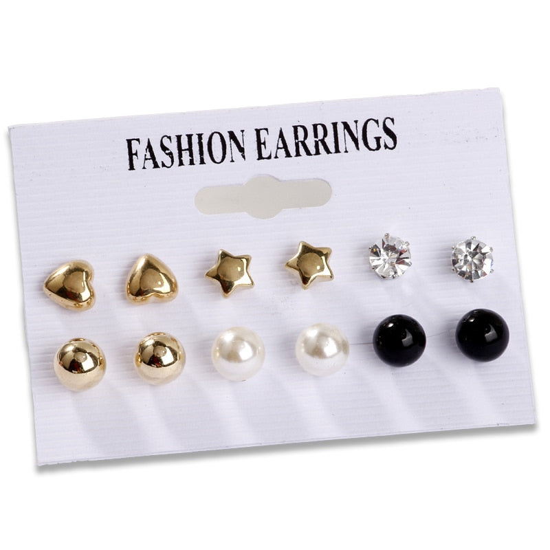 LATS Vintage Geometric Gold Metal Earrings Set for Women Punk Pearl Dangle Drop Earrings 2023 Trend Set of Earrings Jewelry