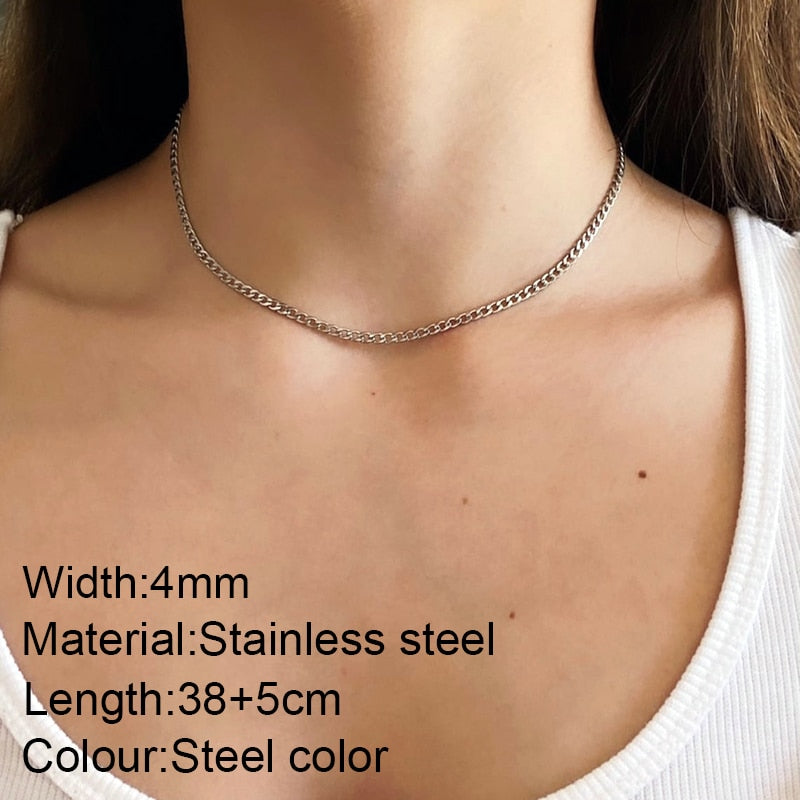 Aveuri Water Wave Chain Stainless Steel Gold Color Chain Necklace For Women Long Chain Choker Clavicle Necklace Do Not Fade Jewelry