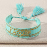 Knitted Word Adjustable Bracelets for Women Girls Woven Friendship Wrap Bracelets Word J'ADORE Bracelets Rope Braided Bracelet