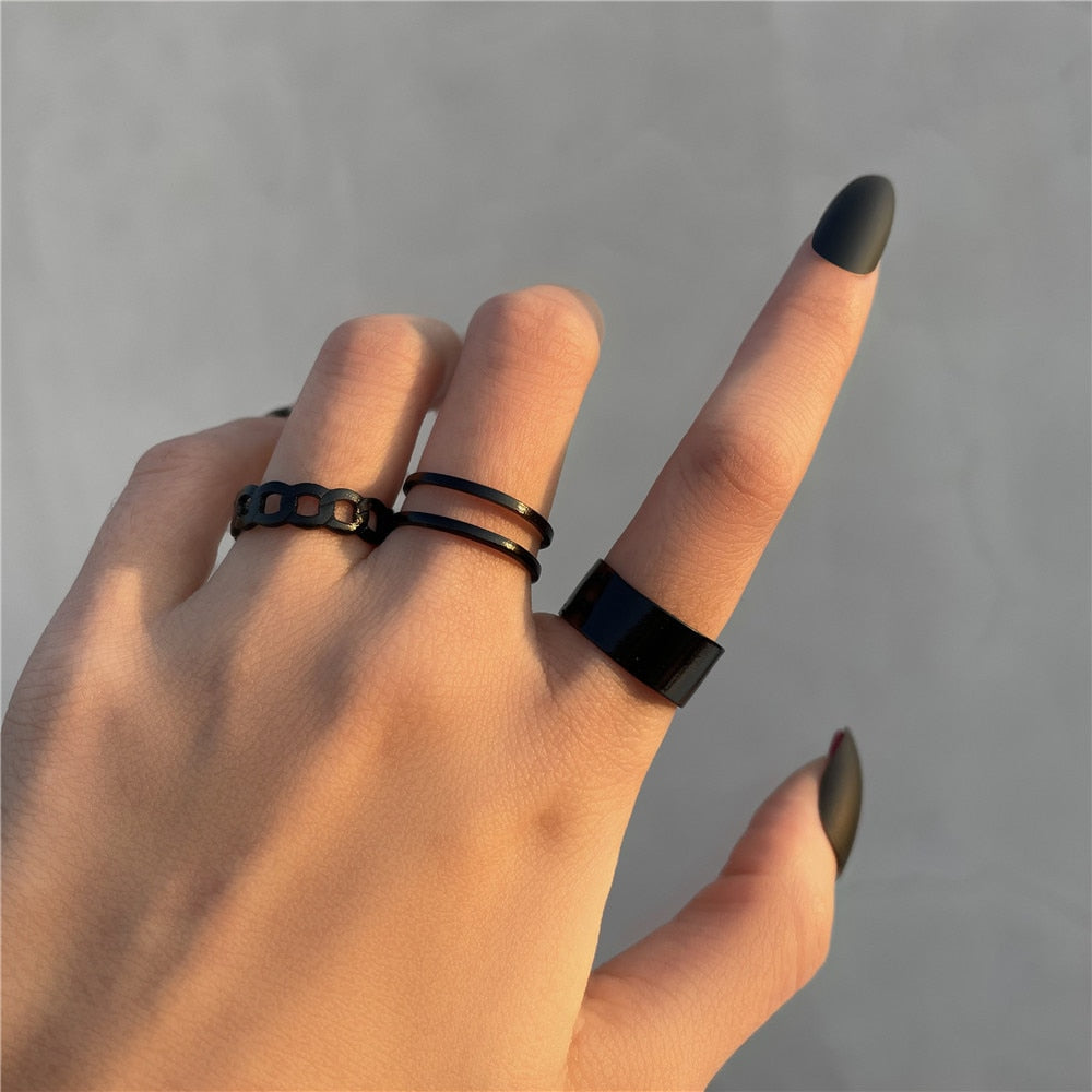 Aveuri European and American Retro Simple Love Ring Set for Women Creative Alloy Geometric Joint Rings 2023 Fashion Jewelry Gifts