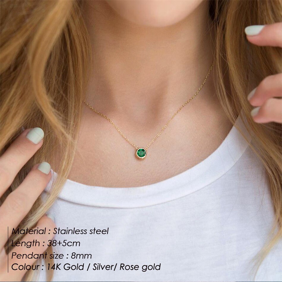 Aveuri Chain Stainless Steel Necklace Women Designer Luxury Jewelry Gold Color Bride Statement 12 Birthstone Emerald Necklace Choker