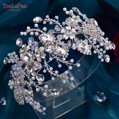 Aveuri Trendy Bridal Headband Wedding Crown Hair Accessories Bride Hair Ornaments Crystal Headdress Prom Tiara For Women