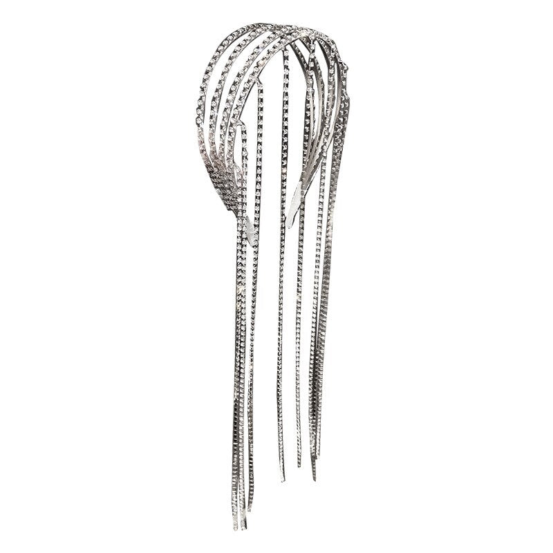 Aveuri 2022 New Fashion Alloy Rhinestone Chain Tassel Hair Scrunchies Shining Claw Chain Hairhoop Hair Accessories For Women Headwear