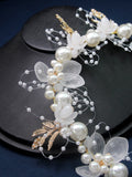 Bridal Hairband New Exquisite Pearl Flower Hair Accessories Hand Braided White Leaves Romantic Headwear Children's Headwear
