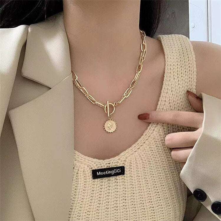 AVEURI  2023 Fashion Unisex Multilayer Hip Hop Long Chain Necklace For Women Men Jewelry Gifts Key Cross Pendant Necklace Accessories