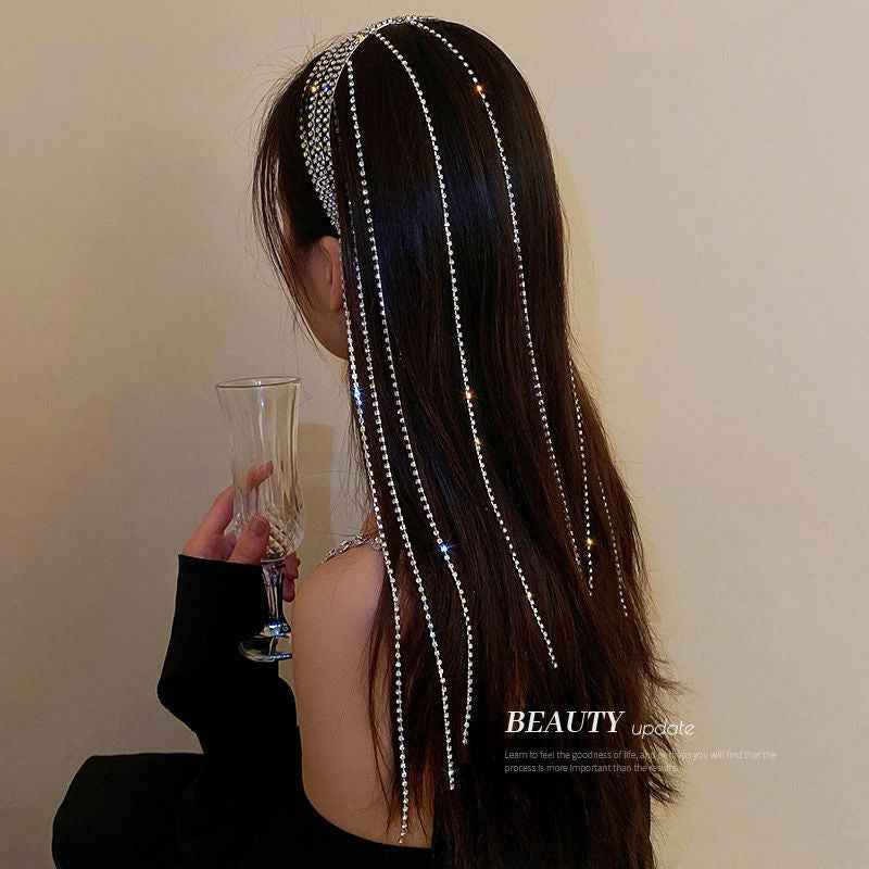 Aveuri 2022 New Fashion Alloy Rhinestone Chain Tassel Hair Scrunchies Shining Claw Chain Hairhoop Hair Accessories For Women Headwear
