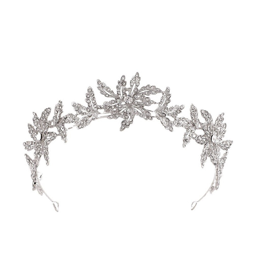 Aveuri Silver Plated Floral Flowers Bride Hair Accessories Handmade Crystal Bridal Starry Wedding Hair Comb Rhinestone Tiaras Crown