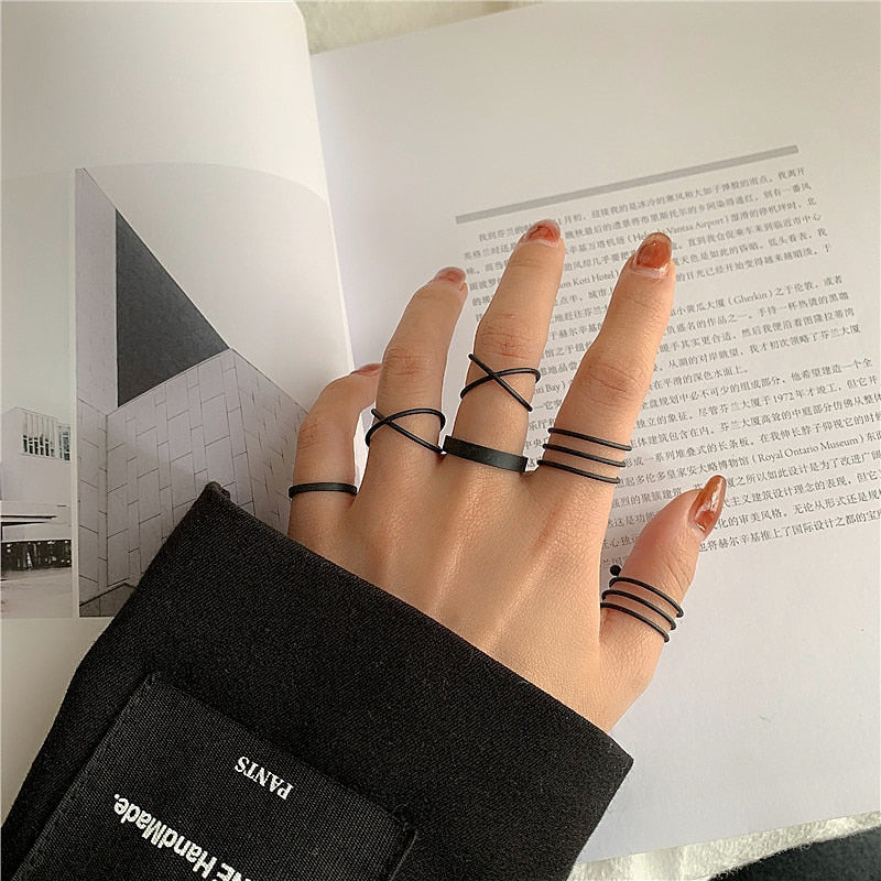 LATS Punk Gold Round Hollow Geometric Rings Set for Women Girls Fashion Cross Twist Open Joint Ring 2023 Female Jewelry Gift