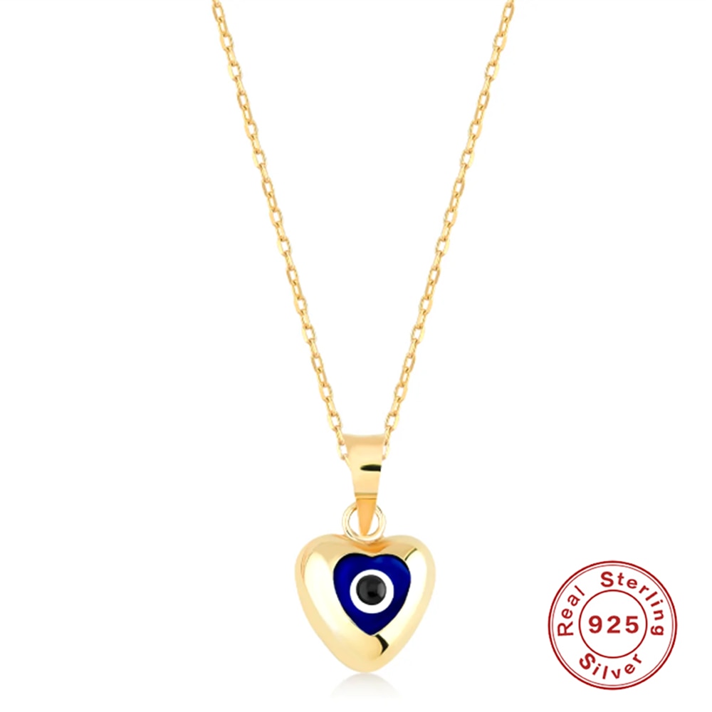 Aveuri S925 Sterling Silver Blue Zircon Devil's Eye Heart Shape Pendant Clavicle Necklace Chain For Women Girl Fine Jewelry Gift