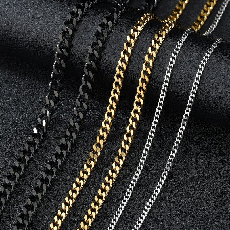 Hip Hop Cuban Chain Necklace Men Punk Stainless Steel Gold Black Silver Color Necklace Male Collar Necklace Women Jewelry