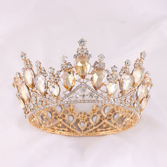 Aveuri Luxury Queen Princess Round Crown Crystal Pearl Big Diadem Wedding Hair Accessories Silver Color Gold Tiara Women Bridal Jewelry