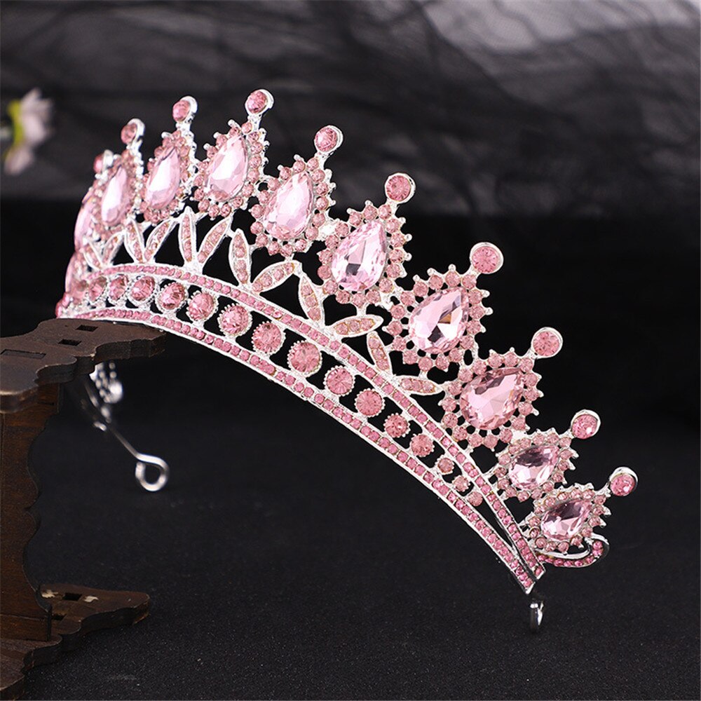 Aveuri Luxury Wedding Pink Crown Royal Queen Bridal Tiaras Hair Jewelry Pageant Head Girls Bride Headdress Dress Accessories